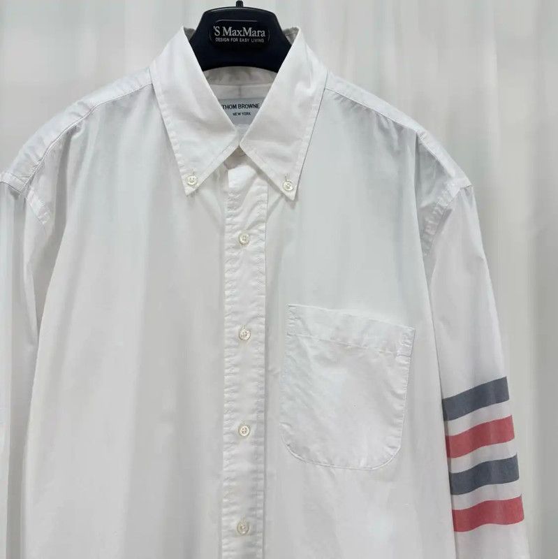 Thom Browne Thom Browne White Striped Long Sleeve Shirt 0089 Size US XL / EU 56 / 4 - 3 Thumbnail
