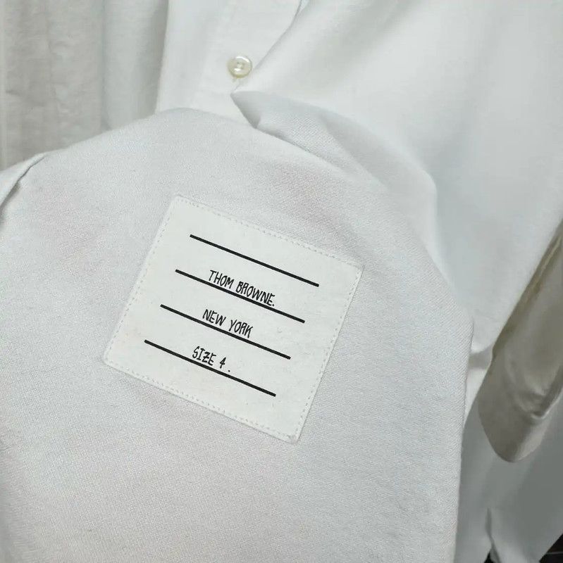 Thom Browne Thom Browne White Striped Embroidered Long Sleeve Shirt 0089 Size US L / EU 52-54 / 3 - 5 Thumbnail