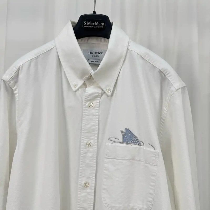 Thom Browne Thom Browne White Striped Embroidered Long Sleeve Shirt 0089 Size US L / EU 52-54 / 3 - 3 Thumbnail