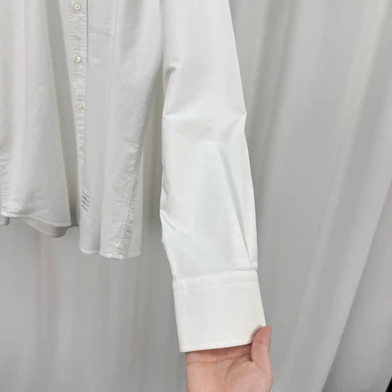 Thom Browne Thom Browne White Striped Embroidered Long Sleeve Shirt 0089 Size US L / EU 52-54 / 3 - 4 Thumbnail