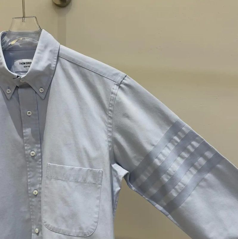 Thom Browne Thom Browne Long Sleeve Striped Shirt in Light Blue 0089 Size US M / EU 48-50 / 2 - 3 Thumbnail