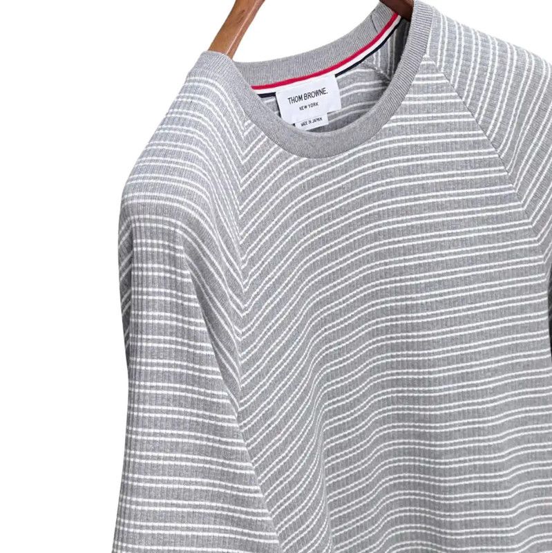 Thom Browne Thom Browne Gray Striped Cotton Short Sleeve Tee 0089 Size US M / EU 48-50 / 2 - 6 Thumbnail