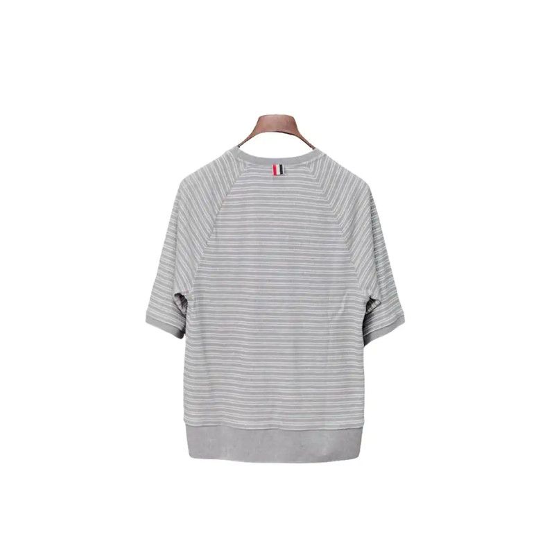 Thom Browne Thom Browne Gray Striped Cotton Short Sleeve Tee 0089 Size US M / EU 48-50 / 2 - 2 Thumbnail