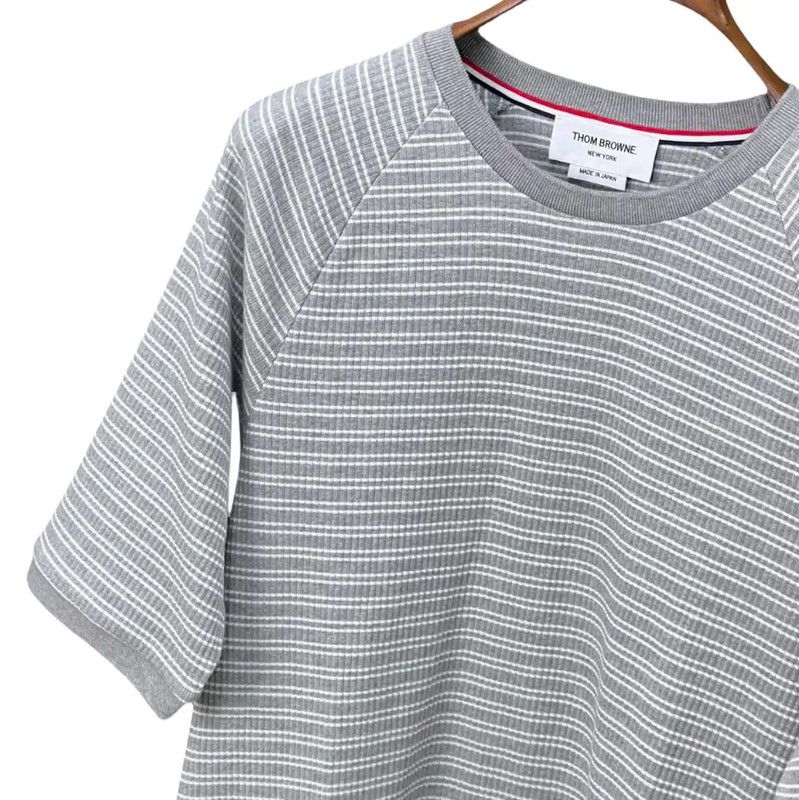 Thom Browne Thom Browne Gray Striped Cotton Short Sleeve Tee 0089 Size US M / EU 48-50 / 2 - 5 Thumbnail