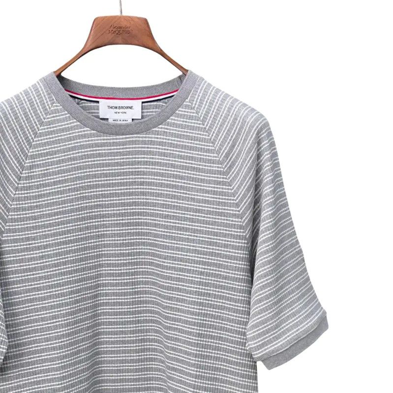 Thom Browne Thom Browne Gray Striped Cotton Short Sleeve Tee 0089 Size US M / EU 48-50 / 2 - 3 Thumbnail