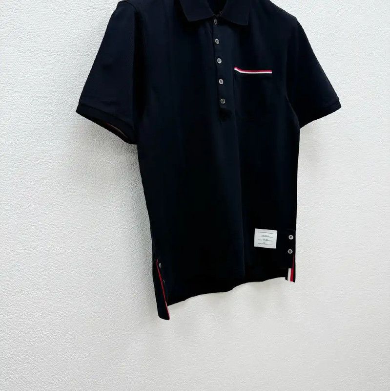 Thom Browne Thom Browne Black Cotton Short Sleeve Polo 0089 Size US M / EU 48-50 / 2 - 2 Thumbnail