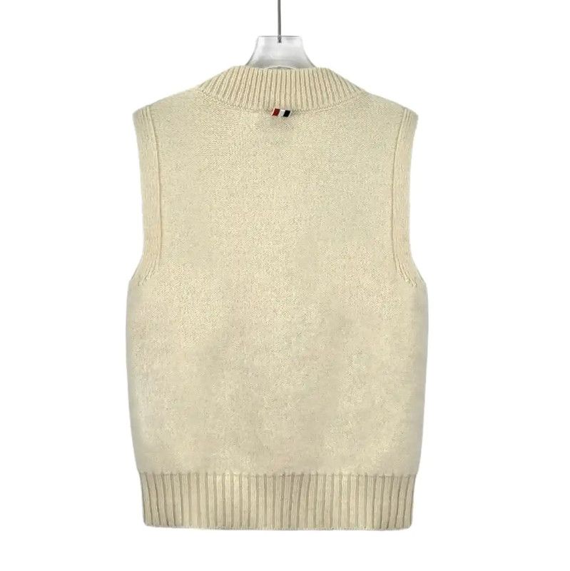 Thom Browne Thom Browne Beige Wool Sleeveless Sweater 0089 Size US M / EU 48-50 / 2 - 2 Thumbnail