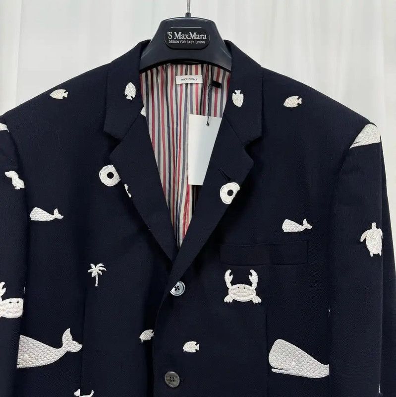 Thom Browne Thom Browne Black Wool Embroidered Long Coat 0089 Size US S / EU 44-46 / 1 - 3 Thumbnail