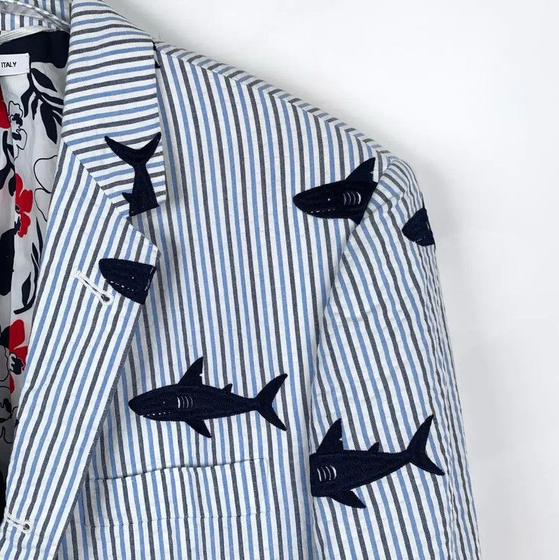 Thom Browne Thom Browne Blue Shark Print Men's Jacket 0089 Size US XS / EU 42 / 0 - 3 Thumbnail