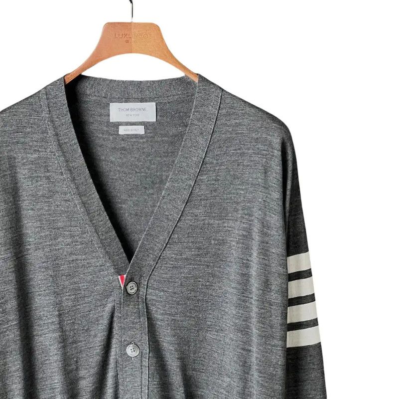 Thom Browne Thom Browne Gray Cotton Short Cardigan for Men 0089 Size US M / EU 48-50 / 2 - 3 Thumbnail
