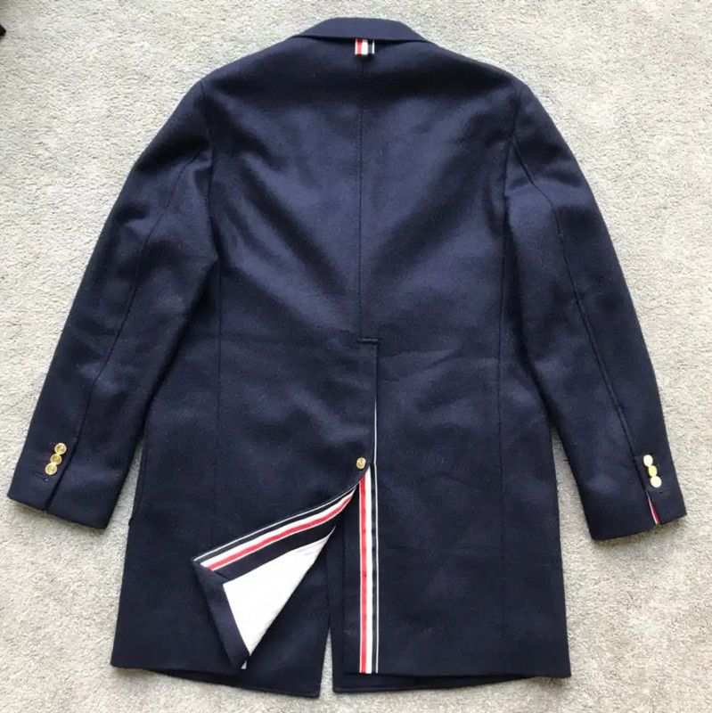 Thom Browne Thom Browne Navy Wool Logo Overcoat 0089 Size US XS / EU 42 / 0 - 5 Thumbnail