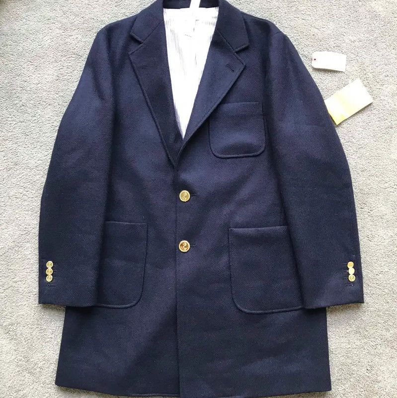 Thom Browne Thom Browne Navy Wool Logo Overcoat 0089 Size US XS / EU 42 / 0 - 2 Thumbnail