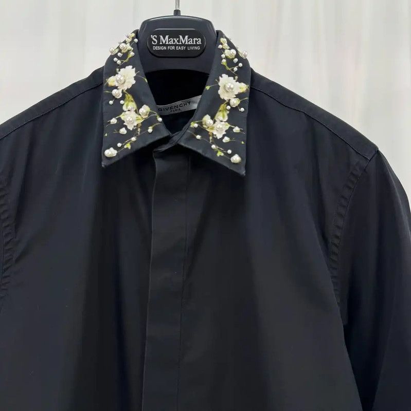 Givenchy Givenchy Black Cotton Floral Long Sleeve Shirt 0089 Size M / US 6-8 / IT 42-44 - 3 Thumbnail