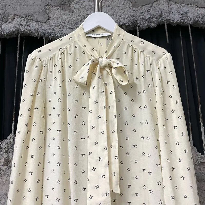 Givenchy Givenchy Beige Star Print Blouse with Bow 0089 Size ONE SIZE - 3 Thumbnail