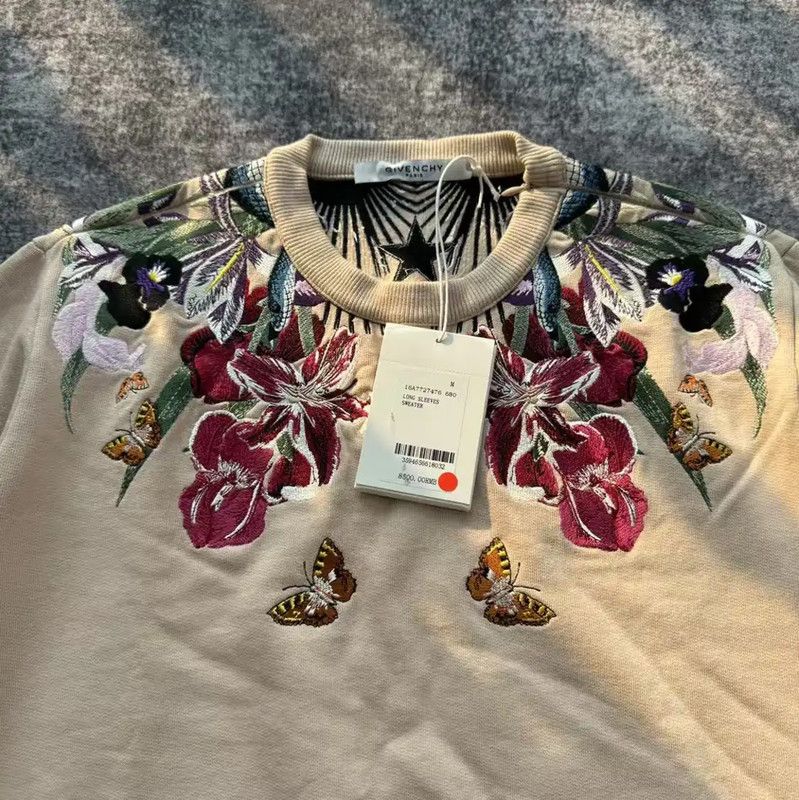 Givenchy Givenchy Khaki Women's Sweatshirt with Floral Embroidery 0089 Size M / US 6-8 / IT 42-44 - 4 Thumbnail