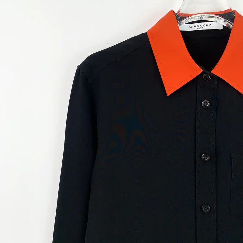 Givenchy Givenchy Black Silk Shirt with Red Collar 0089 Size XXS / US 00 / IT 34 - 3 Thumbnail