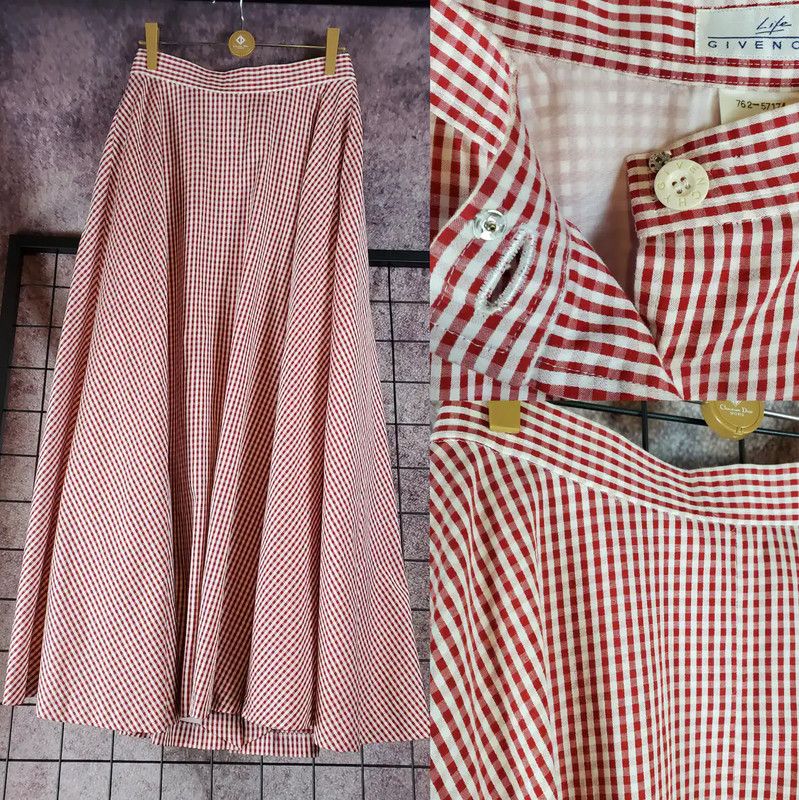 Givenchy Givenchy Pink Cotton Gingham Long Skirt 0089 Size 23" - 6 Thumbnail