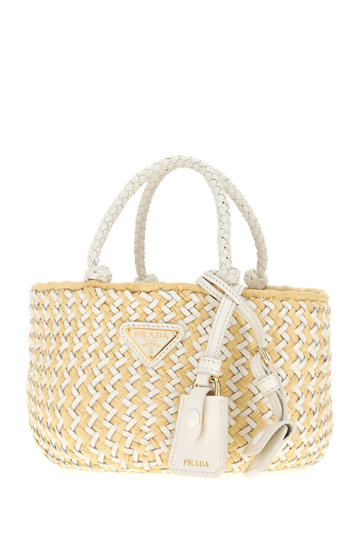 Prada Two-Tone Leather And Raffia Handbag Size ONE SIZE - 2 Thumbnail