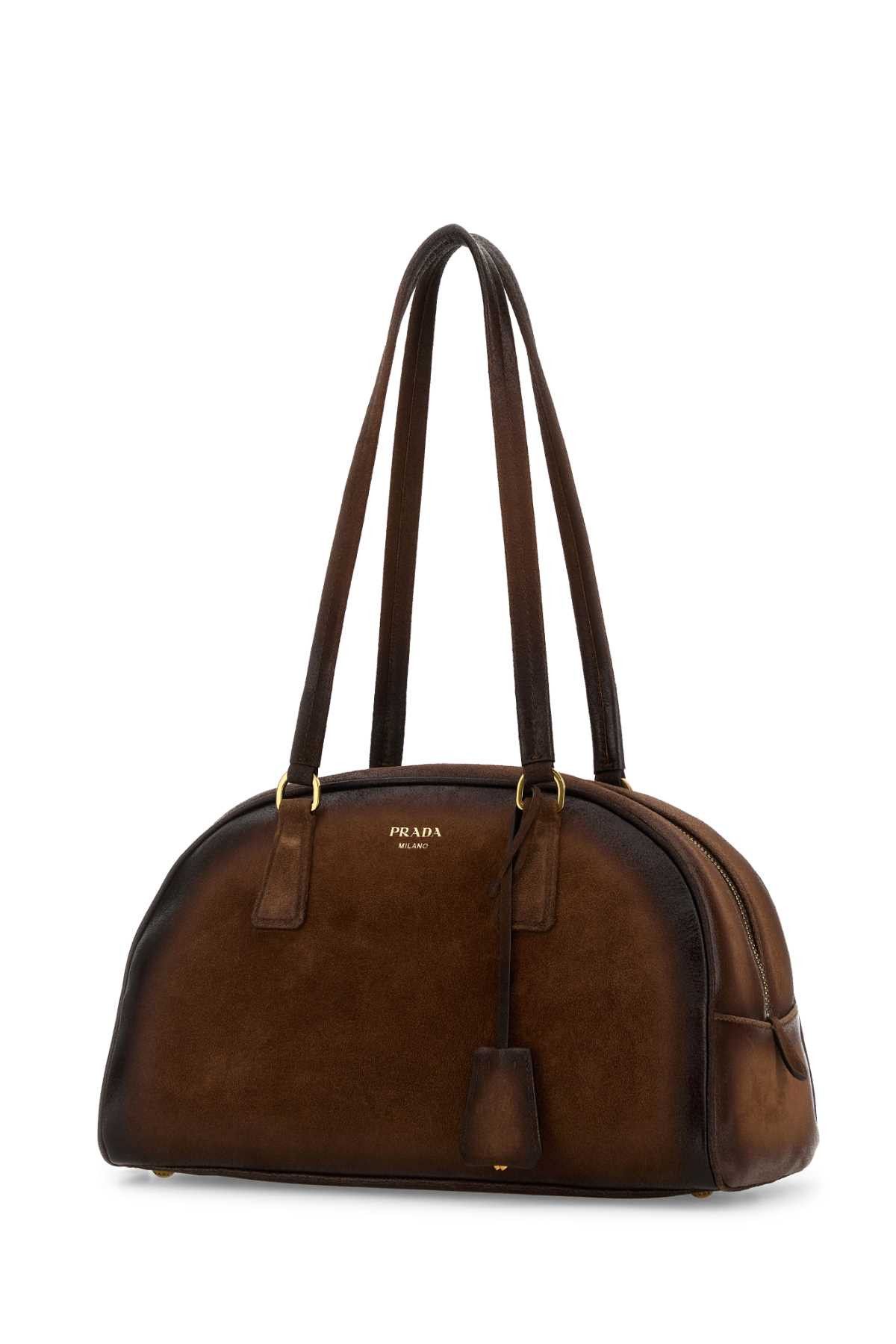 Prada Brown Suede Medium Prada Bowling Shoulder Bag Size ONE SIZE - 2 Thumbnail
