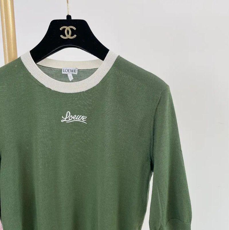Loewe Loewe Green Wool Short Sleeve Knit Top 0089 Size XS / US 0-2 / IT 36-38 - 3 Thumbnail