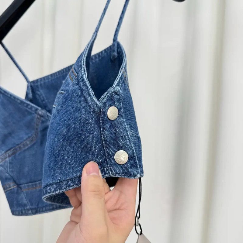 Loewe Loewe Summer Denim Blue Logo Cropped Top 0089 Size S / US 4 / IT 40 - 5 Thumbnail