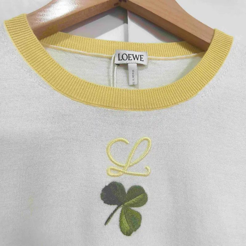 Loewe Loewe Summer White Wool Short Sleeve Tee 0089 Size L / US 10 / IT 46 - 3 Thumbnail