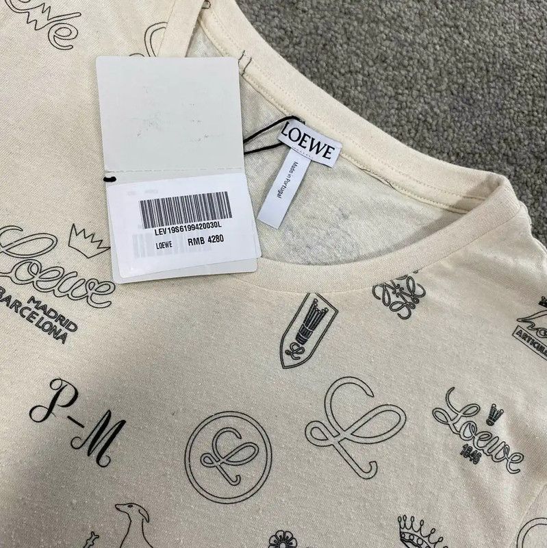 Loewe Loewe Summer Cream Cotton Short Sleeve T-Shirt 0089 Size L / US 10 / IT 46 - 2 Thumbnail