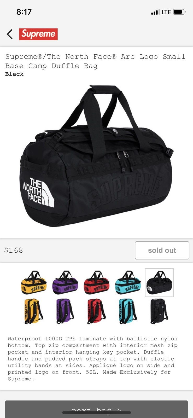 Supreme x The North Face Arc Logo Base Camp TNF Duffle Bag Red