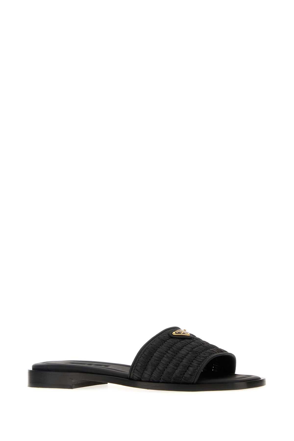 Prada Black Raffia And Leather Slippers Size US 5.5 / IT 35.5 - 2 Thumbnail