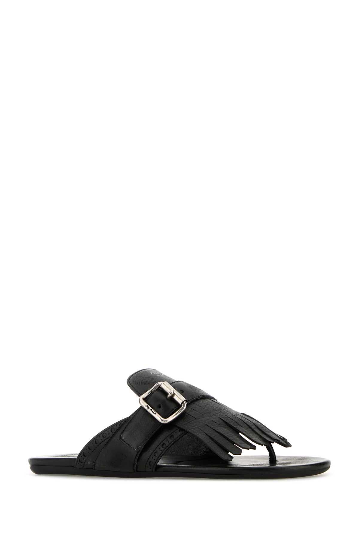 Prada Black Leather Shuffle Thong Slippers Size US 7 / IT 37 - 2 Thumbnail
