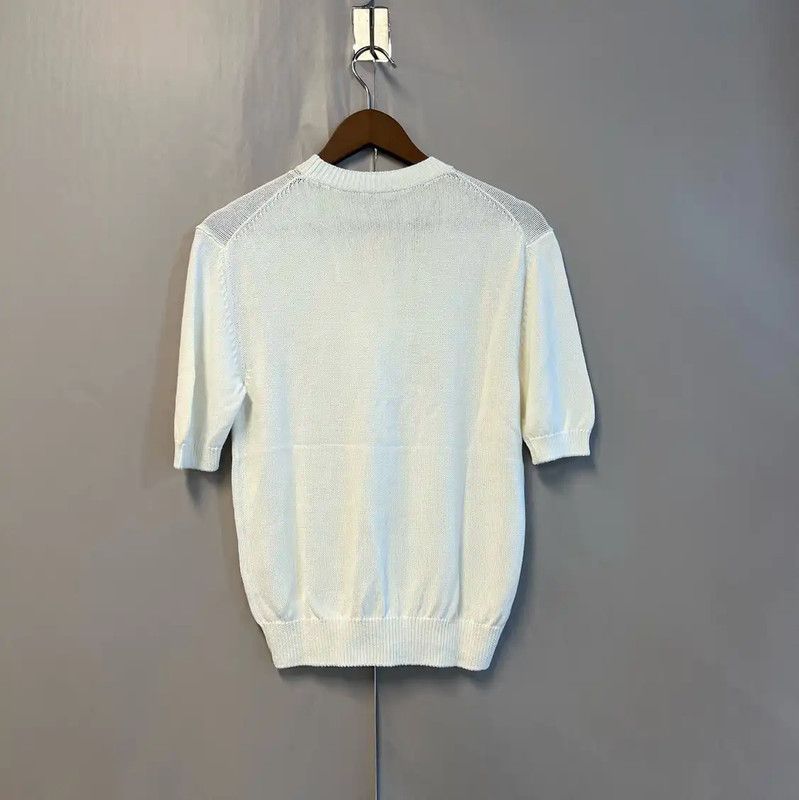 Loewe Loewe White Knit Short Sleeve Sweater 0089 Size M / US 6-8 / IT 42-44 - 2 Thumbnail