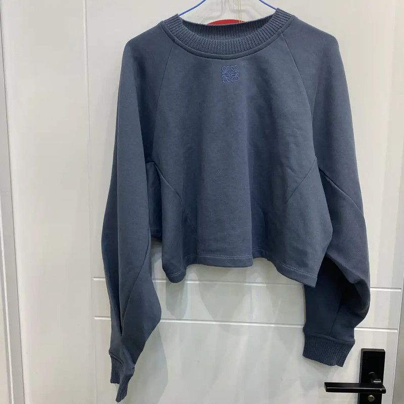 Loewe Loewe Blue Cotton Cropped Long Sleeve Sweatshirt 0089 Size XS / US 0-2 / IT 36-38 - 2 Thumbnail