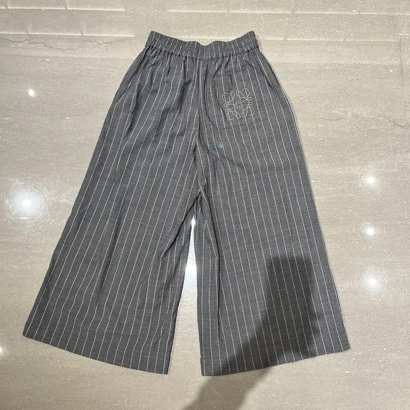 Loewe Loewe Gray Wool Embroidered Striped Relaxed Pants 0089 Size 22" - 2 Thumbnail