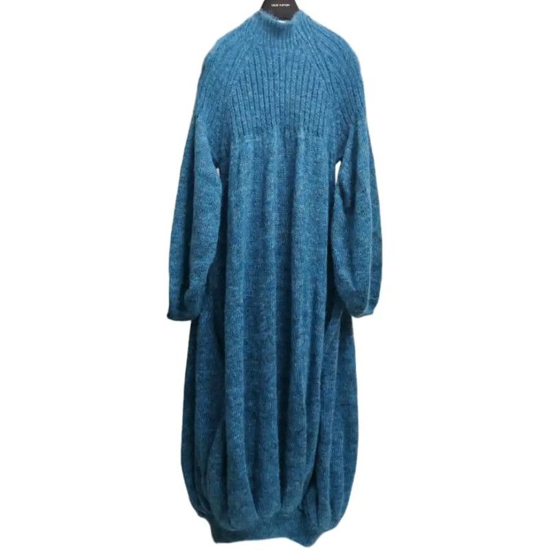 Loewe Long Sleeve Knit Dress in Peacock Blue 0089
