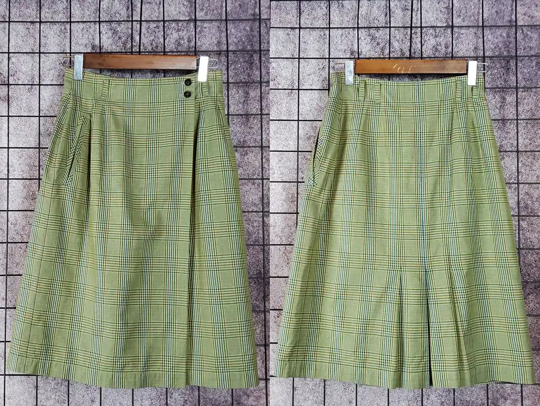 Dior Dior Green Silk Blend Plaid Skirt for Summer 0089 Size 23" - 2 Thumbnail