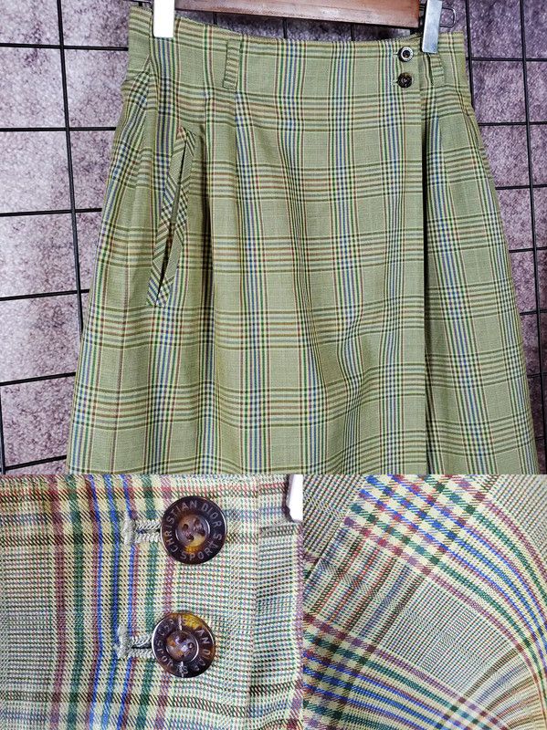 Dior Dior Green Silk Blend Plaid Skirt for Summer 0089 Size 23" - 3 Thumbnail