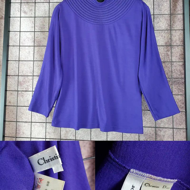 Dior Dior Blue Embroidered Wool Long Sleeve Top 0089 Size M / US 6-8 / IT 42-44 - 2 Thumbnail