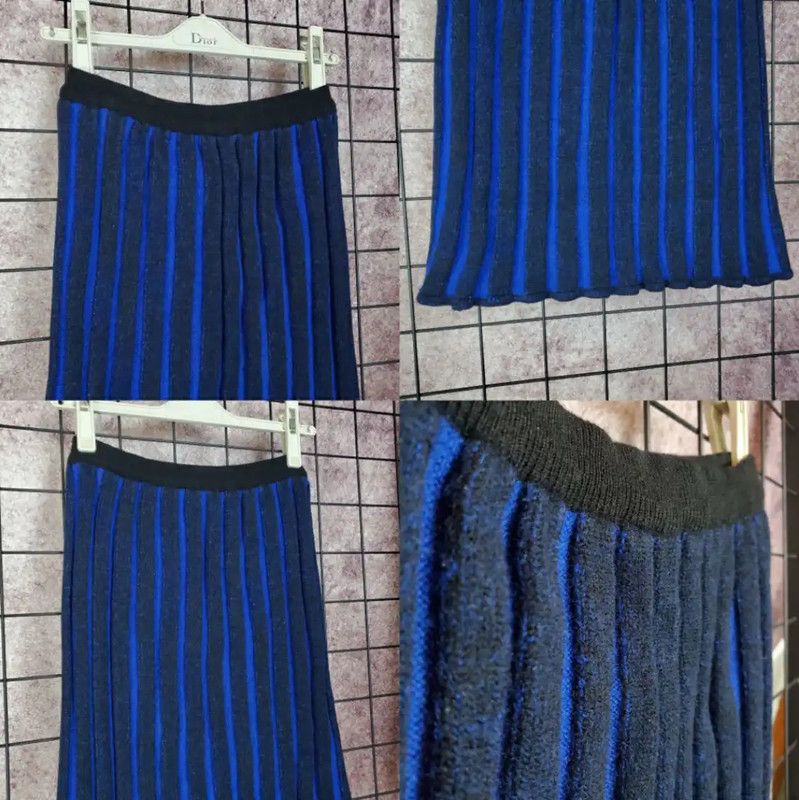Dior Dior Blue Striped Wool Midi Skirt 0089 Size 23" - 7 Thumbnail