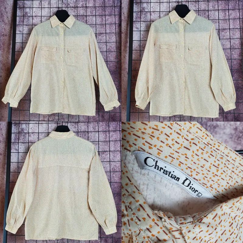 Dior Dior Long Sleeve Beige Cotton Floral Shirt 0089 Size L / US 10 / IT 46 - 3 Thumbnail
