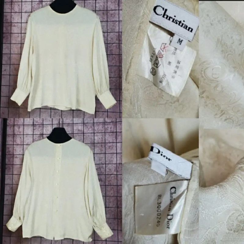 Dior Dior Beige Silk Letter Logo Long Sleeve Shirt 0089 Size M / US 6-8 / IT 42-44 - 2 Thumbnail