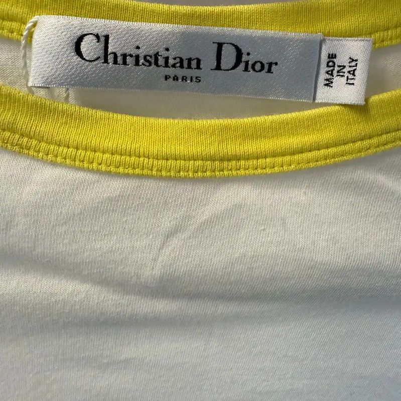 Dior Dior White Cotton T-Shirt with Yellow Trim 0089 Size S / US 4 / IT 40 - 4 Thumbnail