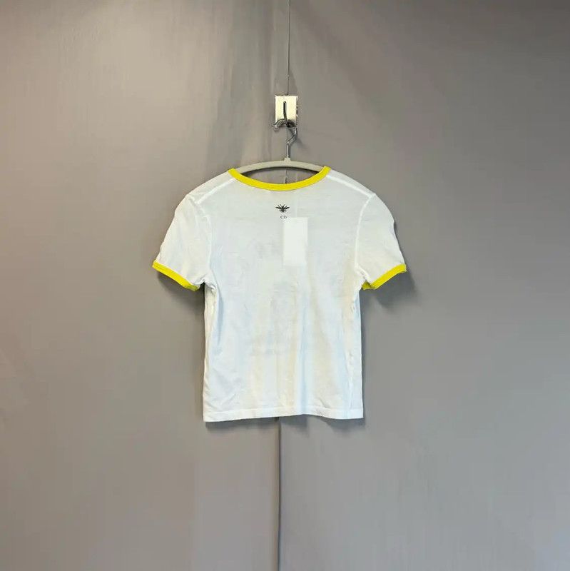 Dior Dior White Cotton T-Shirt with Yellow Trim 0089 Size S / US 4 / IT 40 - 2 Thumbnail