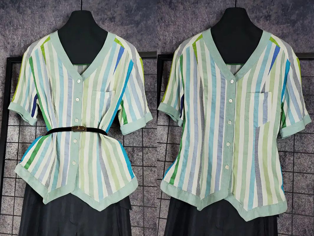 Dior Dior Summer Blue Striped Short Sleeve Top 0089 Size L / US 10 / IT 46 - 2 Thumbnail