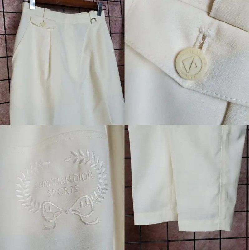 Dior Dior Women's Cream Wool Blend Embroidered Pants 0089 Size 24" / US 00 / IT 34 - 4 Thumbnail