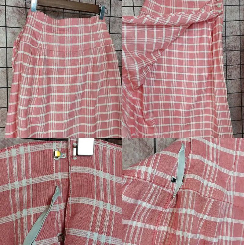 Dior Dior Pink Cotton-Blend Checked Midi Skirt 0089 Size 23" - 2 Thumbnail