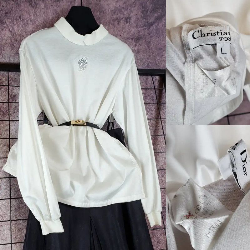 Dior Dior White Cotton Embroidered Long Sleeve Top 0089 Size L / US 10 / IT 46 - 2 Thumbnail