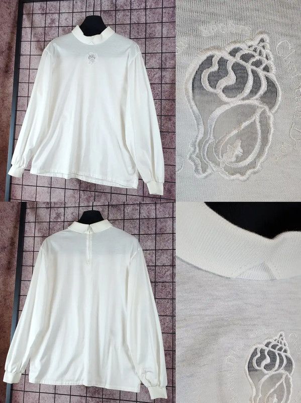 Dior Dior White Cotton Embroidered Long Sleeve Top 0089 Size L / US 10 / IT 46 - 4 Thumbnail