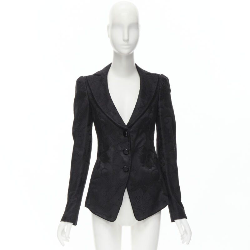 Emporio Armani EMPORIO ARMANI black lace jewel cut buttons fitted blazer IT40 S Size S / US 4 / IT 40 - 10 Thumbnail