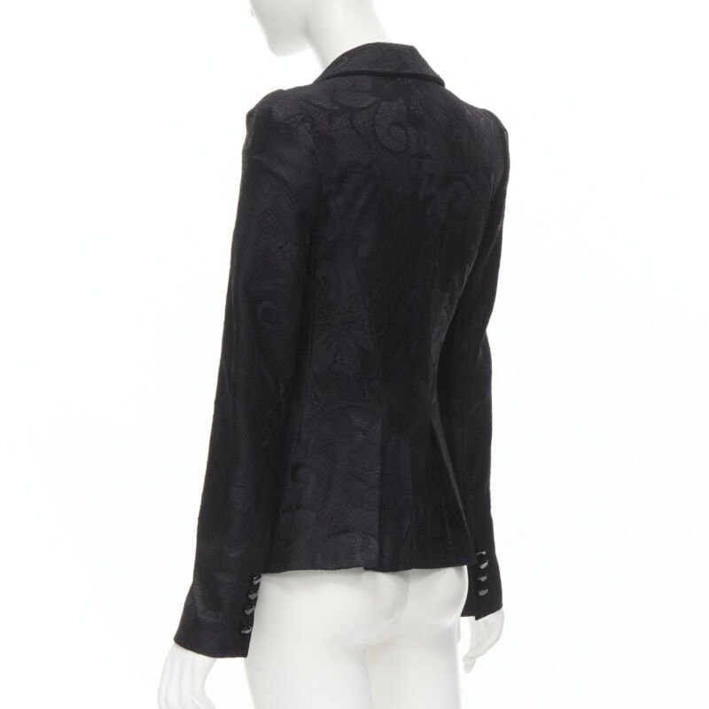 Emporio Armani EMPORIO ARMANI black lace jewel cut buttons fitted blazer IT40 S Size S / US 4 / IT 40 - 6 Thumbnail