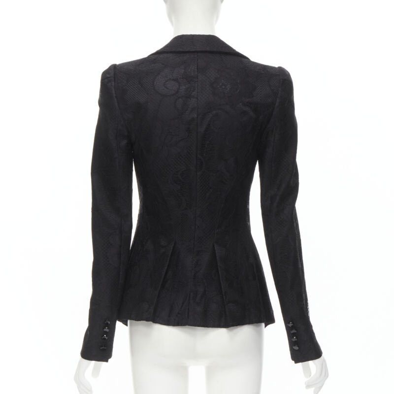 Emporio Armani EMPORIO ARMANI black lace jewel cut buttons fitted blazer IT40 S Size S / US 4 / IT 40 - 5 Thumbnail